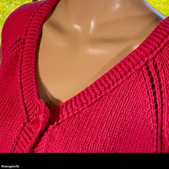 ▪️ANNE KLEIN▪️Dark Hot Pink Cotton Short Sleeve One-Button Cardigan Top - Picture 3 of 5